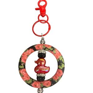 Floral Red Duck Keychain or Bag Charm Accessory